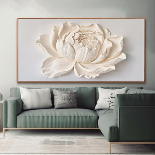 Large Framed Canvas White Flower Wall Art For Living Room 29" X 58" - color: white flower, size: 58"L x 29"W