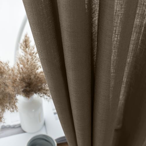 Melodieux Brown Semi Sheer Curtain Valance for Kitchen Cafe Small Windows Linen Rustic Rod Pocket Valance, 52 by 18 Inch, 1 Panel - color: Dark Brown, size: 52"W x 18"L (Pack of 1)