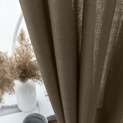 Melodieux Brown Semi Sheer Curtain Valance for Kitchen Cafe Small Windows Linen Rustic Rod Pocket Valance, 52 by 18 Inch, 1 Panel - color: Dark Brown, size: 52"W x 18"L (Pack of 1)