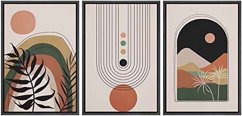 wall26 Framed Canvas Print Wall Art Set Boho Mid-Century Geometric Desert Plant Landscape Nature Abstract Illustrations Modern Bohemian Decorative for Living Room, Bedroom, Office - 16"x24"x3 Black - color: A46-2204-win01, size: 16" x 24" x 3 Panels BLACK