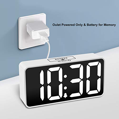 DreamSky Small Digital Alarm Clock for Bedroom with Large Big Numbers - color: White Case White Digits