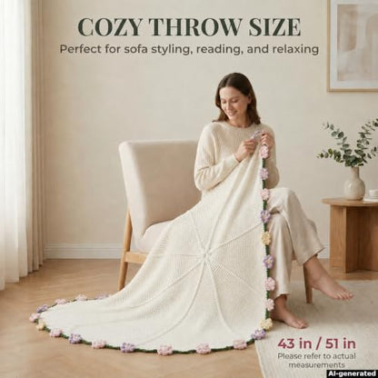 Carnation Crochet Flower Bouquet Blanket, Handmade Knitted Throw Blanket - color: Tricolor Carnation, size: Large