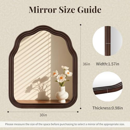 30x36 Inch Wood Arched Mirror, Large Bathroom Mirrors for Wall - size: 36"L x 30"W