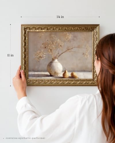 VIYYIEA Gold Frame Botanical Wall Art, Wildflower Canvas Print 11x14 Inch - color: Dried pear flowers