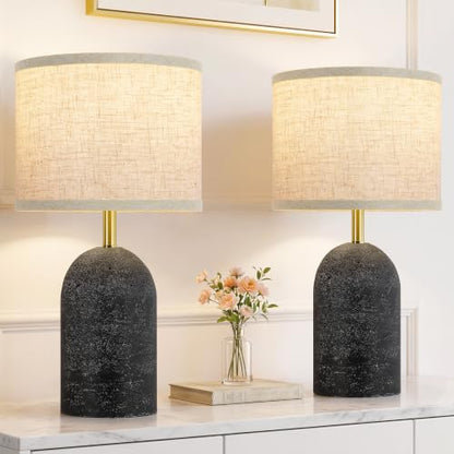 GyroVu Table Lamps Set of 2, Resin Bedside Lamps for Living Room Bedroom - color: Matte Black