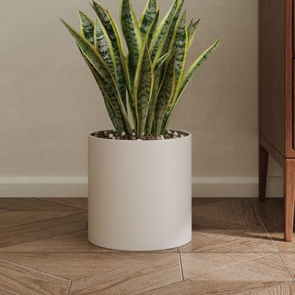 7 Inch Beige Metal Plant Pot with Drainage Hole, Indoor Outdoor - color: Beige