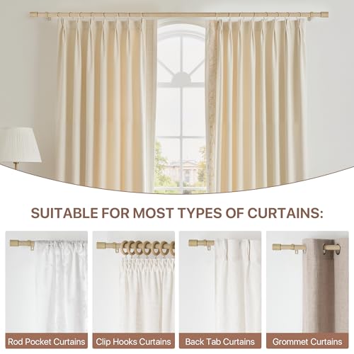 NICETOWN Adjustable Faux Wood Grain Metal Curtain Rod, Extendable Drapery Rod for Living Room Bedroom, Wood-Like Finish with Elegant Gold Metal Cylinder Finials, 28-48 Inches - color: Wood Grain & Gold, size: 28" to 48"