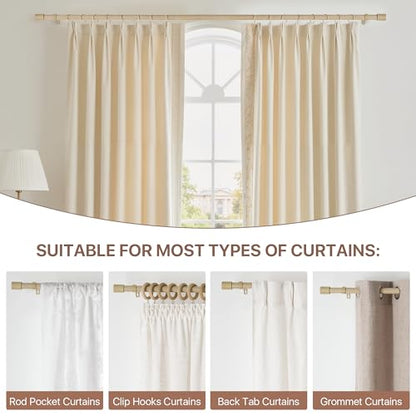 NICETOWN Adjustable Faux Wood Grain Metal Curtain Rod, Extendable Drapery Rod for Living Room Bedroom, Wood-Like Finish with Elegant Gold Metal Cylinder Finials, 28-48 Inches - color: Wood Grain & Gold, size: 28" to 48"