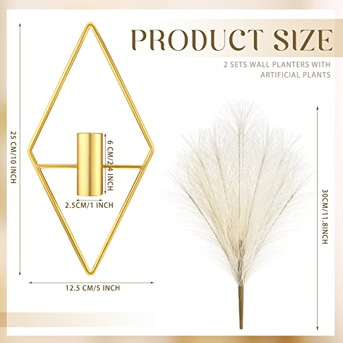 Peryiter 2 Pcs Gold Wall Decor Boho Pampas Metal Hanging Planters, Rhombus - style: Rhombus