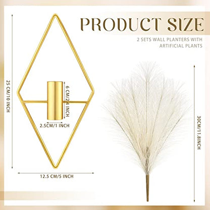 Peryiter 2 Pcs Gold Wall Decor Boho Pampas Metal Hanging Planters, Rhombus - style: Rhombus