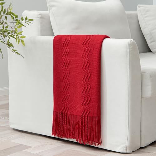 MIULEE Christmas Red Knitted Boho Throw Blanket for Couch 50"x60" - color: Christmas Red, size: 50" x 60"