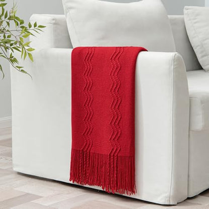 MIULEE Christmas Red Knitted Boho Throw Blanket for Couch 50"x60" - color: Christmas Red, size: 50" x 60"