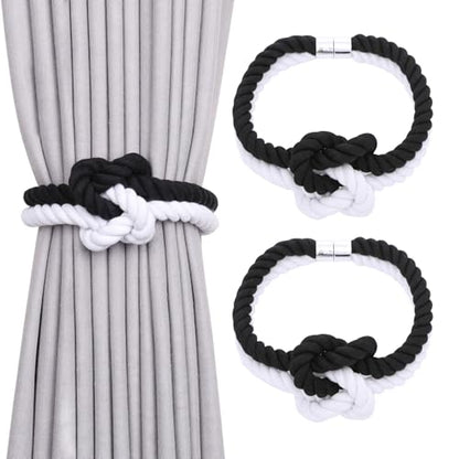 NICEEC Cotton Rope Magnetic Curtain Tiebacks, 2 Pack, Black & White - color: Black & White, size: 2 Pack