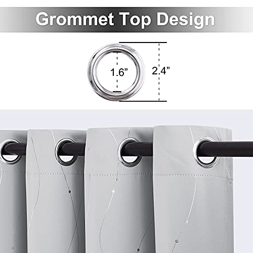 StangH Blackout Curtains 72 inch Length - Wave Line with Dots Printed Modern Curtains Grommet Thermal Insulated Curtain Panels for Babys Bedroom/School, Silver Grey, W52 x L72, 2 Panels - color: Silver Light Grey, size: 52"W x 72"L (Pack of 2)