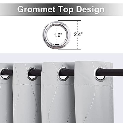 StangH Blackout Curtains 72 inch Length - Wave Line with Dots Printed Modern Curtains Grommet Thermal Insulated Curtain Panels for Babys Bedroom/School, Silver Grey, W52 x L72, 2 Panels - color: Silver Light Grey, size: 52"W x 72"L (Pack of 2)