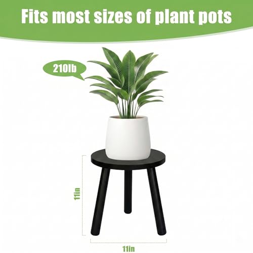 Wood Plant Stands Indoor, Black Plant Stand Modern Plant Table for Large Plants, Wooden Plant Stool, Tall Plant Holder Small Round Side for Living Room, Balcony, Office (1 Pack) - color: Black
