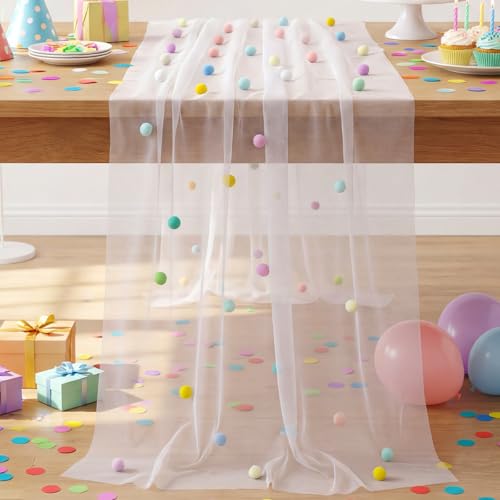 Moukeren 1 Pc 27.5 x 120 Inch Birthday Tulle Table Runner, Candy Colors - color: Candy Colors