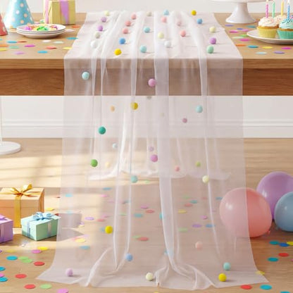 Moukeren 1 Pc 27.5 x 120 Inch Birthday Tulle Table Runner, Candy Colors - color: Candy Colors