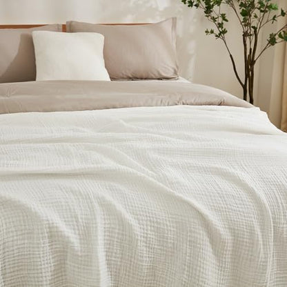 EMME Muslin Cotton Blanket Adults Heather White Throw XL 50"x70" - color: 04-white-1, size: Large Throw (50" X 70")
