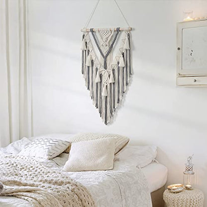 Dremisland Macrame Wall Hanging Boho Geometric Woven Tapestry Wall Decor - color: Grey