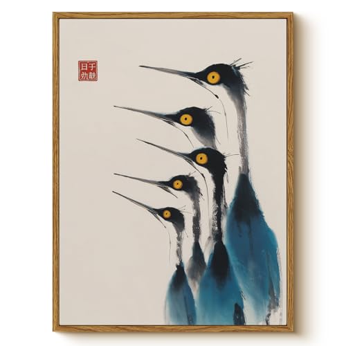 WHASAYART Framed Bird Vintage Canvas Wall Art 12x16 Inch - color: Vintage Crane, size: 16"L x 12"W