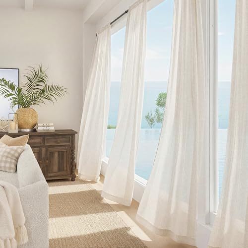 NICETOWN Sheer Linen Curtains 72 Inch Length for Bedroom Living Room 2 Panels, Ivory Rod Pocket & Back Tab Semi Sheer Drapes Privacy Semitransparent Farmhouse Window Treatment, W52 x L72 - color: Linen Ivory, size: 52"W x 72"L (Pack of 2)
