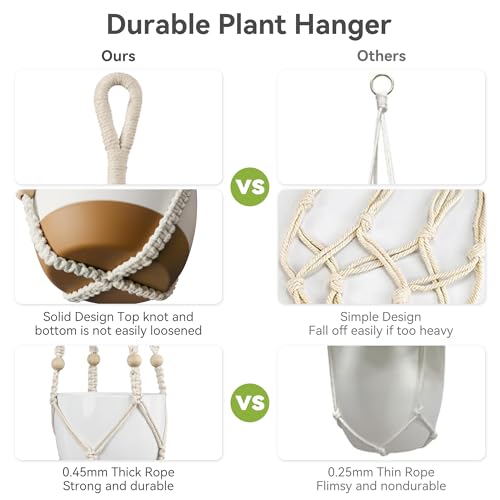 USLAI Macrame Plant Hanger, for Up to 15 Inch Pots, 35 Inch, Ivory, 2 Pack - color: 35+35 Inch - Ivory
