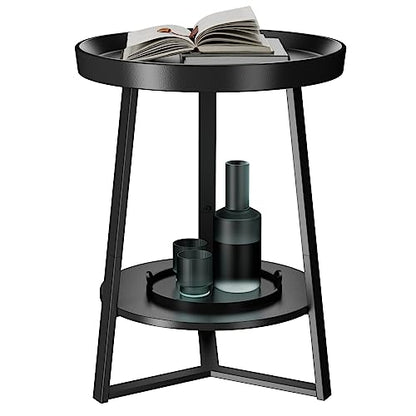 Gadroad Round End Table with Storage Shelf, Black - color: Black, size: 15.7"D x 15.7"W x 23"H (no Charging Station)