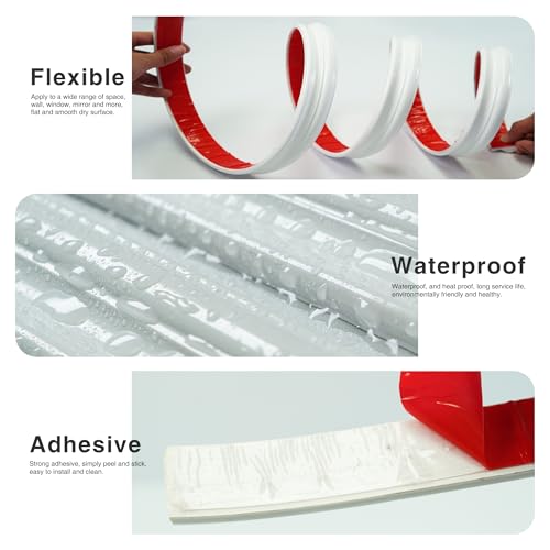 Colamo 16.4FT White Peel and Stick Trim Caulk Strip,Flexible Self Adhesive Moldings & Trims for Wall/Mirror/Ceiling/Window and Door Frame,Stick on Backsplash Tile Trimming, Sticky Edge,Side Body Trim - color: White