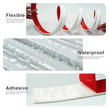 Colamo 16.4FT White Peel and Stick Trim Caulk Strip,Flexible Self Adhesive Moldings & Trims for Wall/Mirror/Ceiling/Window and Door Frame,Stick on Backsplash Tile Trimming, Sticky Edge,Side Body Trim - color: White