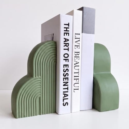 Sage Green 2 Pcs Boho Arch Concrete Bookends for Shelves, Clouds - color: Sage Green, style: Clouds