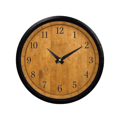 Wine Barrel Wall Clock – Rustic Farmhouse Decor – 8.5 Inch Round Wall Clock – 3D Printed Frame – Wood Barrel Style Kitchen or Bar Clock