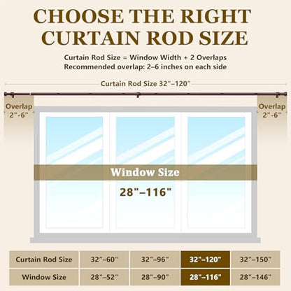 Curtain Rods for Windows 32-120 Inch, 1 Inch Adjustable Brown Curtain Rod Set with Brackets, Easy Install - color: Brown, size: 32"-120"/1 Pack
