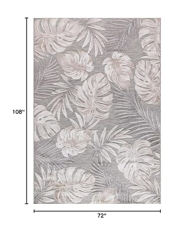 CAMILSON Indoor Outdoor Rug, Beige 6’x9’ Leaf Tropical Botanical Area Rugs for Indoor and Outdoor patios, Easy-Cleaning Non-Shedding Living Room, Garden and Kitchen Washable Outside Carpet (6x9) - color: 3002 Beige, size: 6' x 9' (Rectangular)