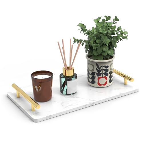 Guest Towel Holder Tray,Marble Bathroom Tray with Handles,Gold,Large - color: Gold, size: 13" x 7.1" x 2"