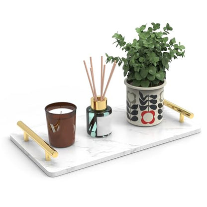 Guest Towel Holder Tray,Marble Bathroom Tray with Handles,Gold,Large - color: Gold, size: 13" x 7.1" x 2"