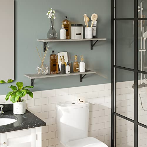 DINZI LVJ Long Wall Shelves, 31.5" Wall Mounted Shelves with Metal Brackets - color: Grey Wash, size: 31.5 Inch