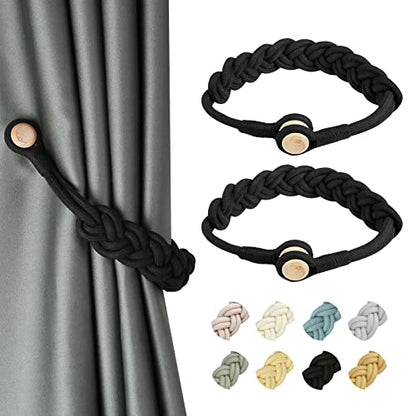 BEL AVENIR Curtain Tiebacks Magnetic 2 Pack Woven Drapery Holdback - color: Black-2pack