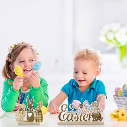 Blulu 5 Pieces Easter Table Decorations Wooden Bunny Signs Wood Easter Centerpieces for Farmhouse Rustic Home Office Tier Tray Decor Table Decoration Supplies(He is Risen)