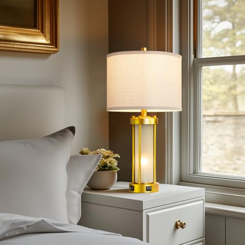 RORIA Modern Table Lamps for Living Room Set of 2 with 2 USB Ports - color: Gold
