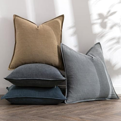 MIULEE Neutral Navy Boho Linen Pillow Covers 18x18 Inch Pack of 4 - color: Neutral Navy, size: 18" x 18" (Pack of 4)