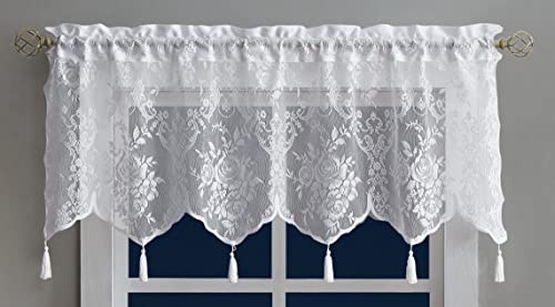 Warm Home Designs White Lace Kitchen Valance with Tassels. L White Valance - color: White, size: 54"W x 22"L (Pack of 1)