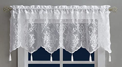 Warm Home Designs White Lace Kitchen Valance with Tassels. L White Valance - color: White, size: 54"W x 22"L (Pack of 1)