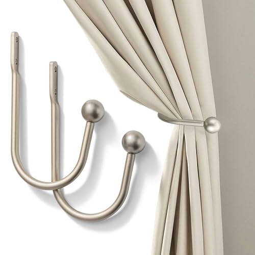 Curtain Holdback, 2 Pcs Wall Mounted Drapery Tiebacks with Screws, Heavy Duty Metal Decorative Window Drapery Holder Curtain Hook (Silver) - color: Silver-ball