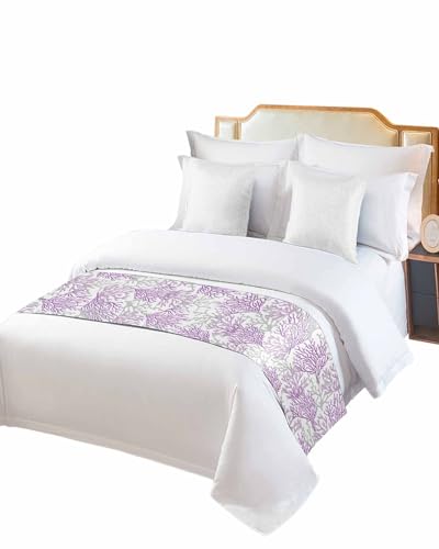 DecorLovee Purple Gray Coral Coastal Bed Runners for Queen Size Bed, Beach Bed Throws for Foot of Bed, Nautical Bed Runner - color: Purple Gray Coral, size: 83"x20" for Queen Bed