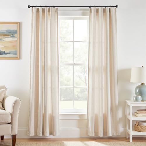 jinchan Linen Curtains Light Filtering Back Tab 38x84 Inch 2 Panels Beige - color: *Ecru, size: 38"W x 84"L (Pack of 2)