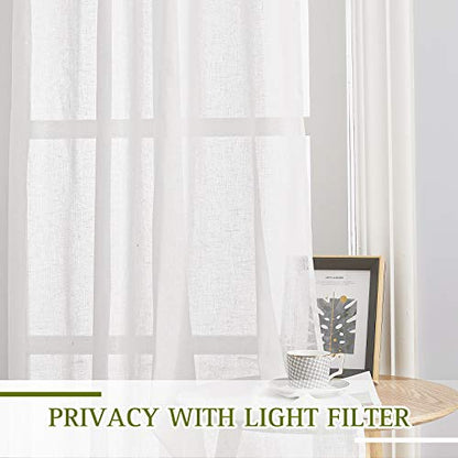NICETOWN White Sheer Kitchen Curtains 30 inch Long, Grommet Semi Sheer Linen Blend Short Window Treatments Causal & Rustic Privacy Cafe Curtains, W29 x L30, 2 Panels - color: White, size: 29"W x 30"L (Pack of 2)