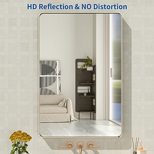 WEER Bathroom Vanity Mirror Brushed Nickel 24X36 Inch - color: Brushed Nickel, size: 24"L x 36"W