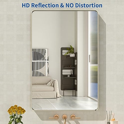 WEER Bathroom Vanity Mirror Brushed Nickel 24X36 Inch - color: Brushed Nickel, size: 24"L x 36"W