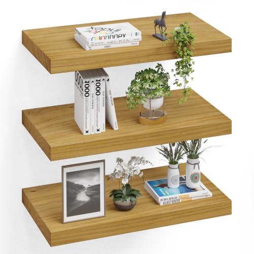 24" Extra Deep Floating Shelves, Set of 3, Natural Wood - color: Natural, size: 3T24IN